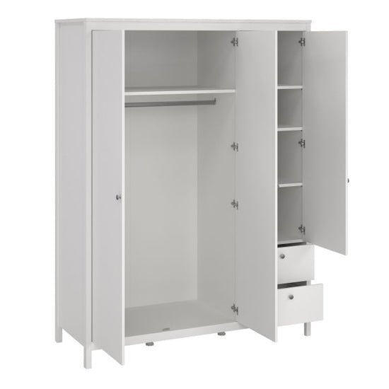CHOICEWARDROBE Macron white 3 door wardrobe with hanging rail and drawers.