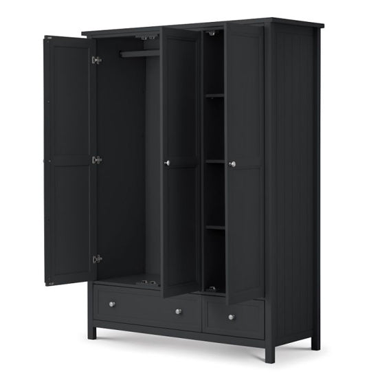 CHOICEWARDROBE Madge 3-door matte black wardrobe with internal hanging rail, shelves, and two drawers