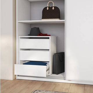 The CHOICEWARDROBE Madrid 250cm 3 Door Sliding Mirrored Wardrobe in high gloss white features full-length mirror doors, smooth glide tracks, and internal shelves for organized bedroom storage of clothes, accessories, and bags.