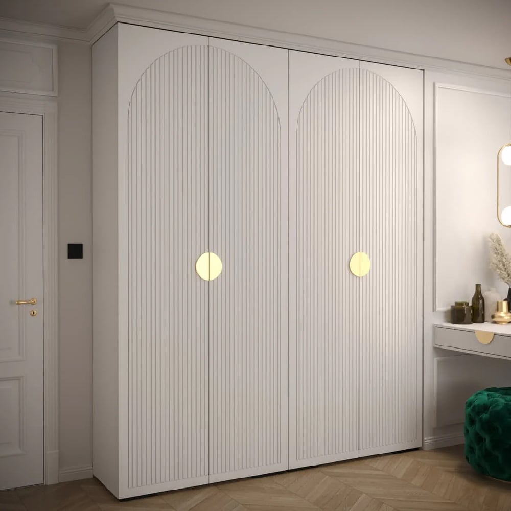 CHOICEWARDROBE Madrid 4-door white wardrobe with fluted design and gold circular handles