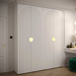 CHOICEWARDROBE Madrid 4 Door Wardrobe in Modern White Fluted Design with Gold Handles – Front View