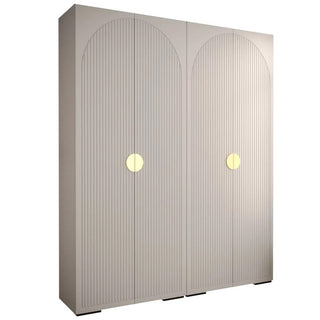 Side Angle View of the CHOICEWARDROBE Madrid 4 Door Wardrobe in White with Fluted Panels and Gold Handles