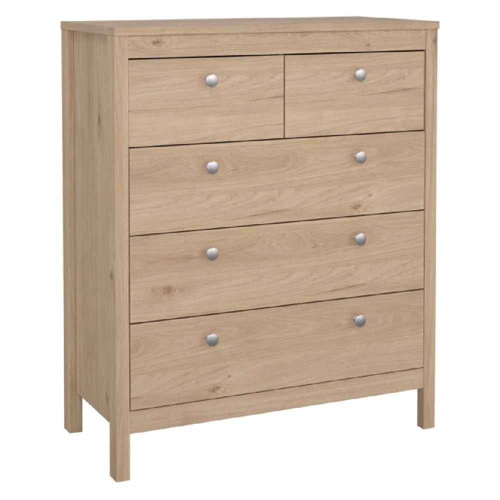 Oak effect chest of drawers with 4 drawers and silver handles | Modern minimalist design