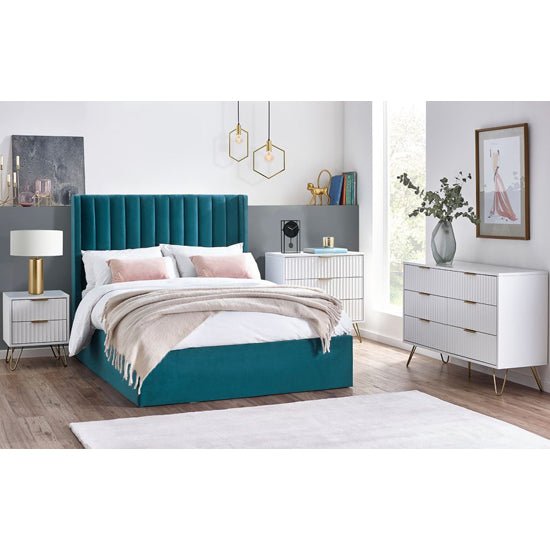 CHOICEWARDROBE Marius Fluted 2 Door Wardrobe in Matt White with gold legs and drawer.