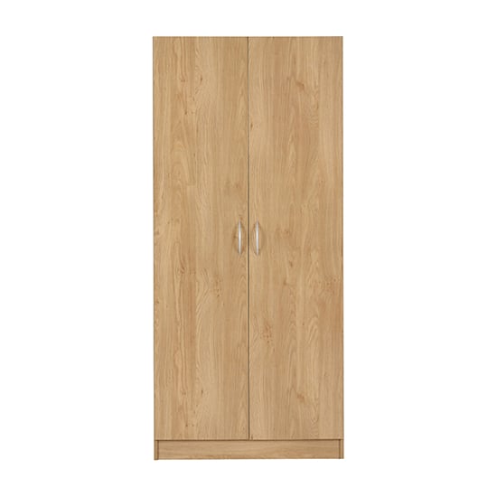CHOICEWARDROBE Mazi 2 door oak effect wooden wardrobe with silver handles, hanging rail and shelf.