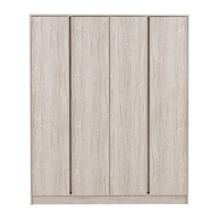 The CHOICEWARDROBE McGowan 150cm Wooden 4 Door Wardrobe in Light Grey Oak Finish offers modern bedroom storage with a simple, flat design, subtle wood grain texture, and no visible handles or decorative elements.