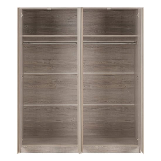 CHOICEWARDROBE McGowan 4-door light grey oak wardrobe interior with shelves and rails, doors open