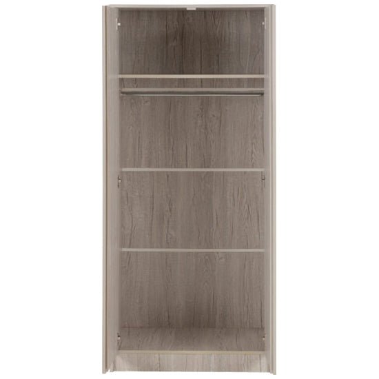 CHOICEWARDROBE McGowan two-door wardrobe in Urban Snow finish, interior view with hanging rail and top shelf.