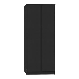 The CHOICEWARDROBE McGowan 2 door black wardrobe from the modern, minimalist 3 piece bedroom set features a tall, rectangular design and smooth plain doors, standing out with its sleek look.