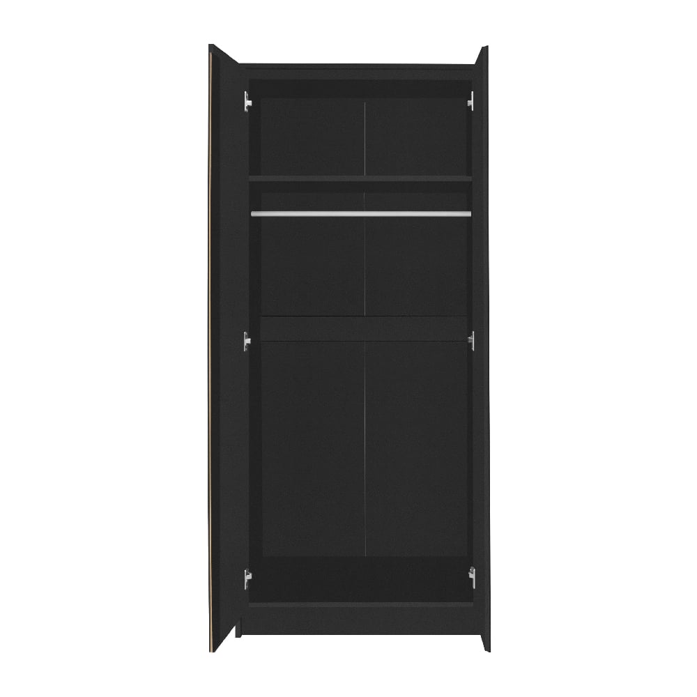 CHOICEWARDROBE McGowan 2-door wardrobe in black, open interior with shelf and hanging rail