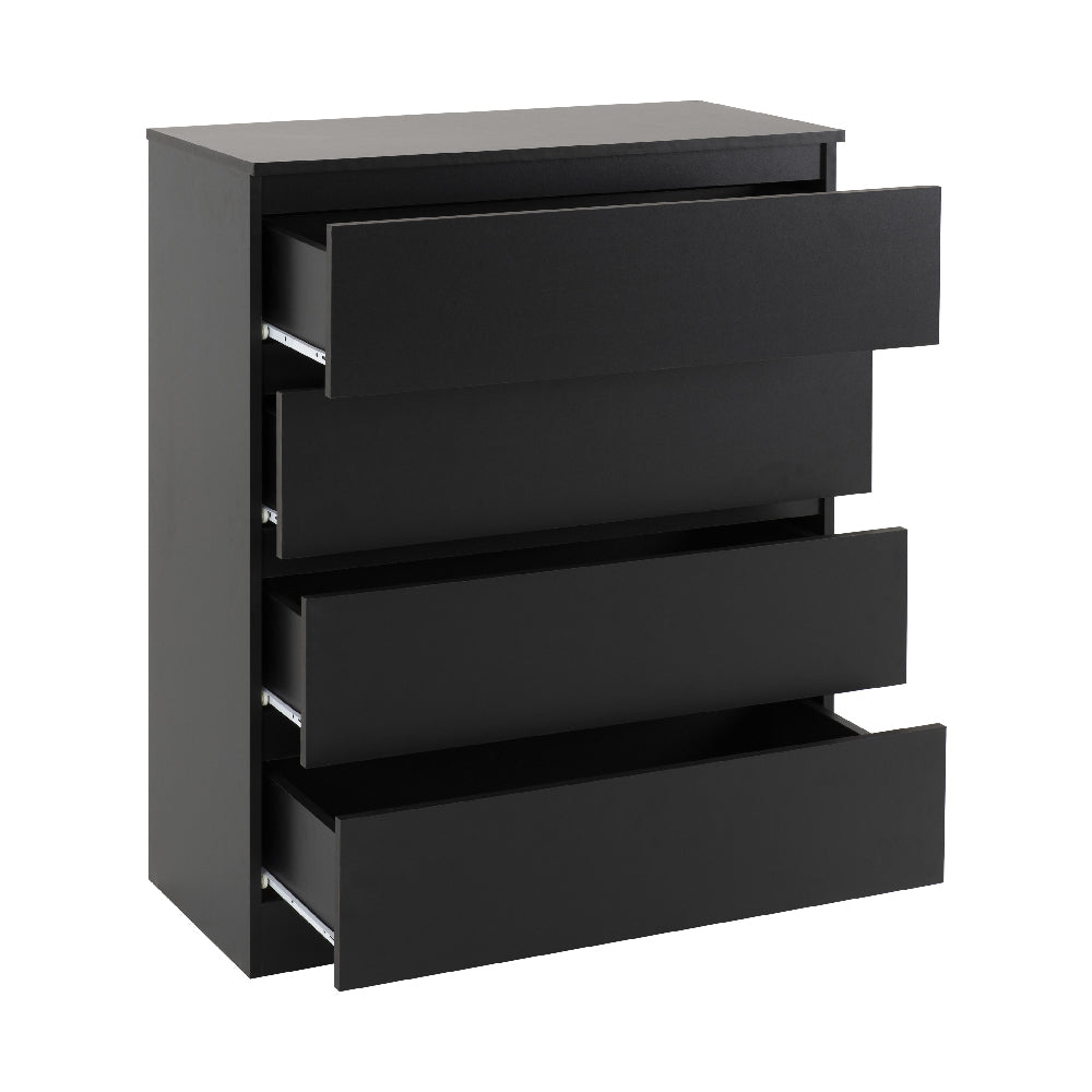 Black 4-drawer chest, modern minimalist design, CHOICEWARDROBE McGowan set