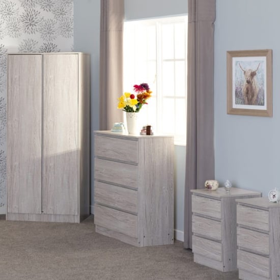 CHOICEWARDROBE 2 door wardrobe, 4 drawer chest & 2 bedside tables in Urban Snow finish.