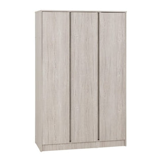 The CHOICEWARDROBE McGowan 3 Door Wardrobe features a modern minimalist design and sleek vertical handles in an Urban Snow finish—ideal for stylish bedroom sets. Shown standing against a plain white background.