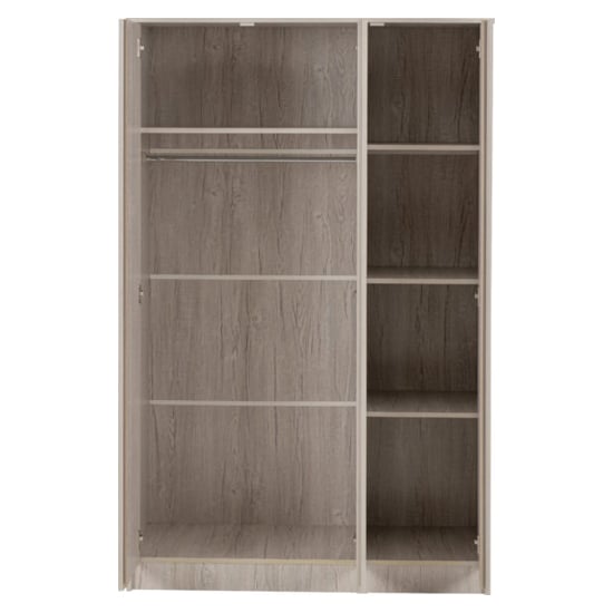 3-door wardrobe in Urban Snow finish, showing internal shelves and hanging rail