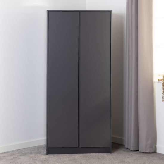 Matt graphite grey 2-door wardrobe with minimalist modern design