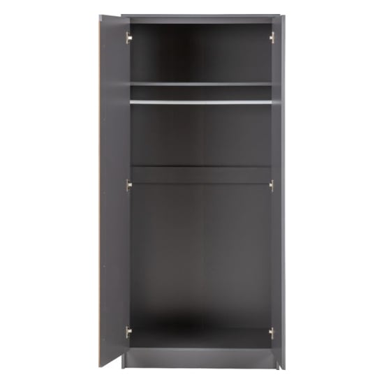 CHOICEWARDROBE 2 door wardrobe, matt graphite grey, open interior with top shelf and hanging rail.