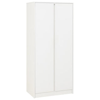 The CHOICEWARDROBE McGowen 2 Door Wooden Wardrobe, 80 cm in matt white, features a compact modern design with shelves and a hanging rail—ideal for bedroom storage.