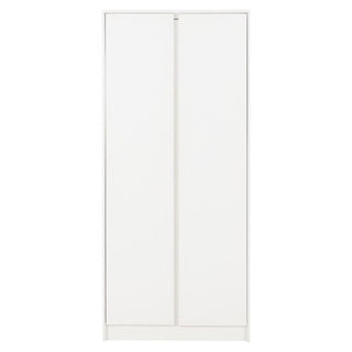The CHOICEWARDROBE McGowen 2 Door Wooden Wardrobe in 80 cm matt white finish features a compact modern design with shelves and a hanging rail, providing stylish bedroom storage against a white background.