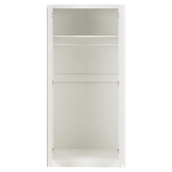 Open matt white 2-door wardrobe with shelves and hanging rail