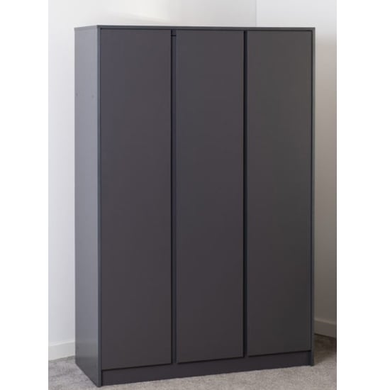 CHOICEWARDROBE Mcgowen 3 door grey wooden wardrobe, flat front, handleless design
