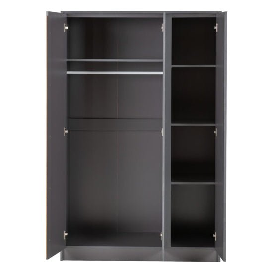 CHOICEWARDROBE 3-door grey wooden wardrobe interior with hanging rail and shelving