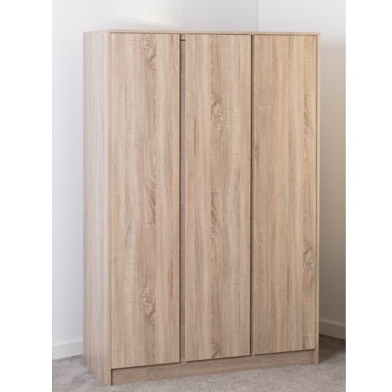 CHOICEWARDROBE 3-door Sonoma Oak wooden wardrobe with hanging rail and shelves.
