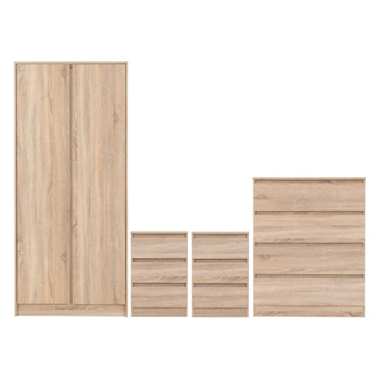 Light oak wardrobe, chest of drawers, and 2 bedside tables matching bedroom furniture set