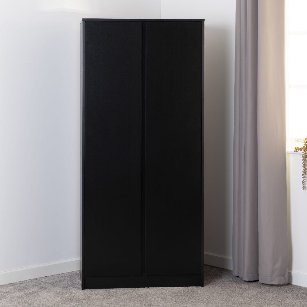 CHOICEWARDROBE McGOWEN 4 Piece Black Bedroom Set: Sleek 2-door wardrobe in modern minimalist design.