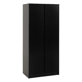 The CHOICEWARDROBE McGowen 2 Door Wardrobe, part of the 4 Piece Black Wooden Bedroom Furniture Set, features a sleek modern minimalist design and smooth black surfaces, shown against a white background.