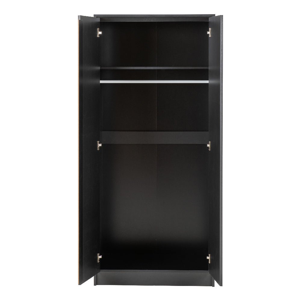 CHOICEWARDROBE McGowen black wooden 2-door wardrobe interior | Modern minimalist bedroom furniture