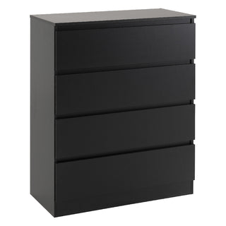 The CHOICEWARDROBE McGowen 4 Piece Black Wooden Bedroom Furniture Set features a sleek, modern minimalist design with a wardrobe, chest of drawers, and 2 bedside tables—ideal for contemporary bedrooms.