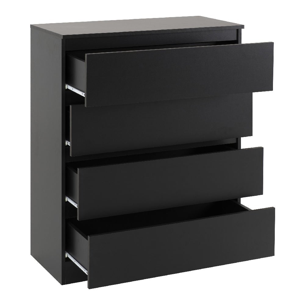 CHOICEWARDROBE McGowen black wooden chest of drawers, 4-drawer minimalist dresser with open drawers.