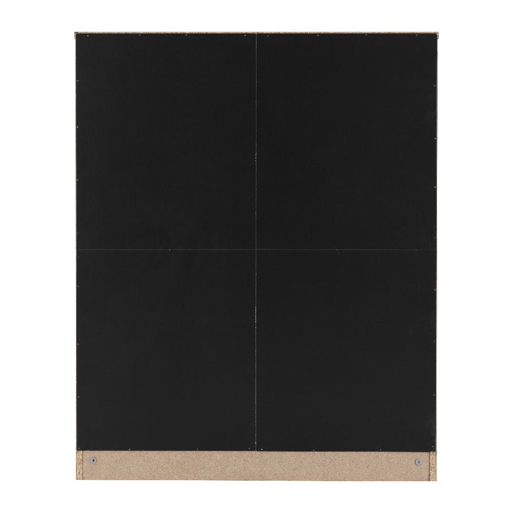 Back of CHOICEWARDROBE McGowen black wooden wardrobe: modern minimalist design with panel seams and wood base.