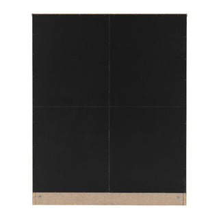 The CHOICEWARDROBE McGowen 4 Piece Black Wooden Bedroom Furniture Set features a modern minimalist design with faint section lines, a light wood strip along the bottom, and visible screws at the corners for a sleek bedroom look.