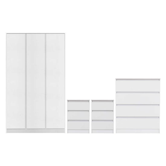 CHOICEWARDROBE McGowen 3 door wardrobe, chest of drawers & 2 bedside cabinets in matt white.