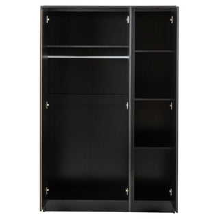 The CHOICEWARDROBE McGowen Bedroom Furniture Set in black includes a 2-door wardrobe with hanging rod and shelves, a 3+2 chest, and 2 bedside tables—ideal for stylish bedroom storage and coordination.