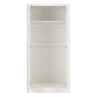 Interior of ChoiceWardrobe Mcgowen White 2 Door Wardrobe with spacious hanging rail and storage shelf