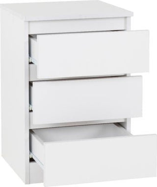 ChoiceWardrobe Mcgowen White Bedside Cabinet with drawers open showcasing smooth-glide runners