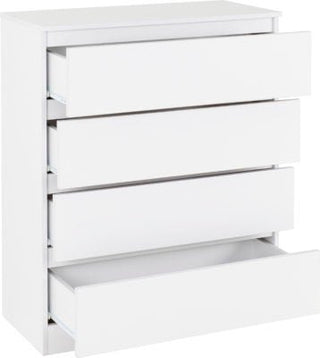 Open drawers of ChoiceWardrobe Mcgowen White Chest showing spacious storage capacity