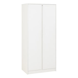 Front angle of ChoiceWardrobe Mcgowen White 2 Door Wardrobe with minimalist handles and modern design