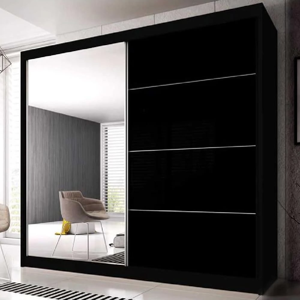 CHOICEWARDROBE Mesa 183cm black gloss and oak sliding wardrobe with a full mirrored door.