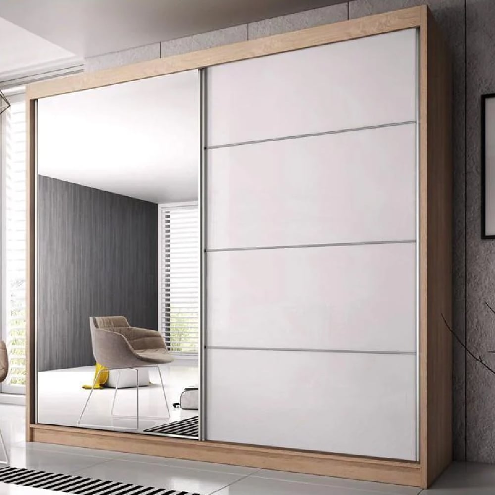 CHOICEWARDROBE 2-door sliding wardrobe with mirrored door and oak/white gloss finish.
