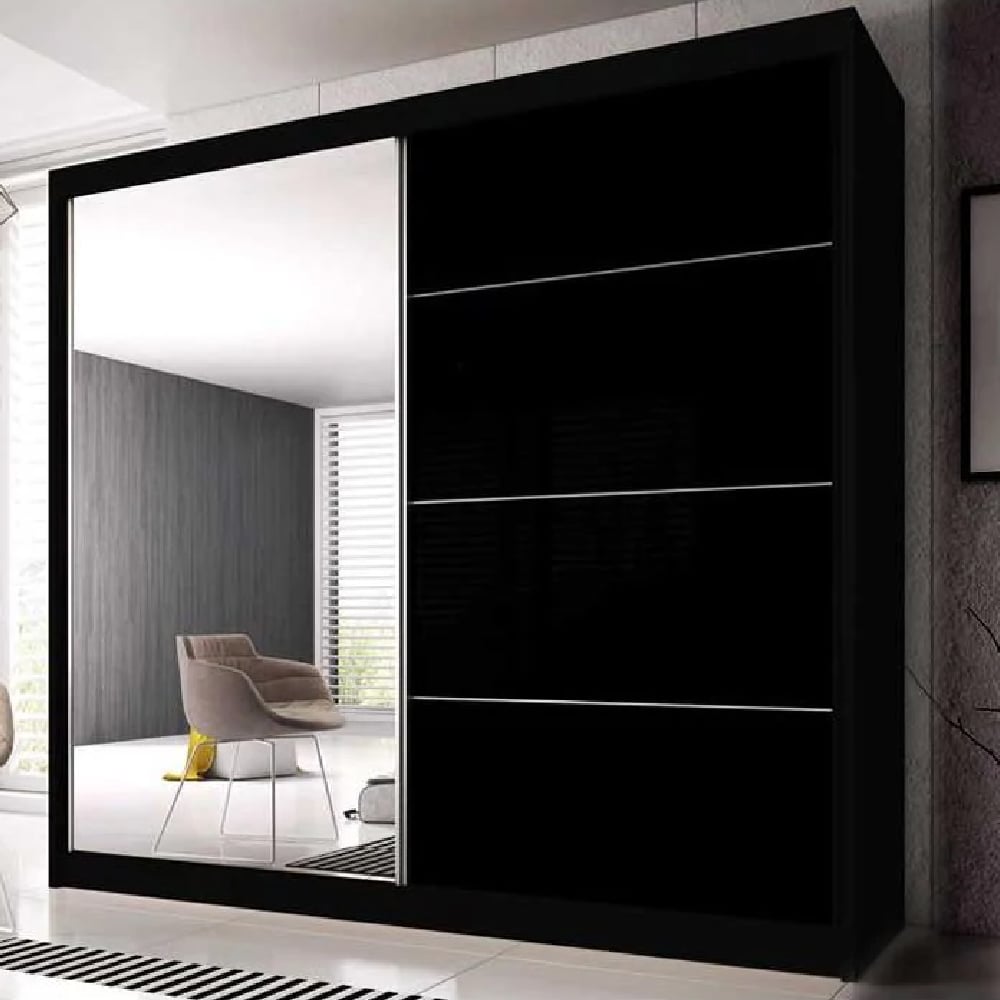 CHOICEWARDROBE 2 door black gloss sliding wardrobe with a full mirrored door