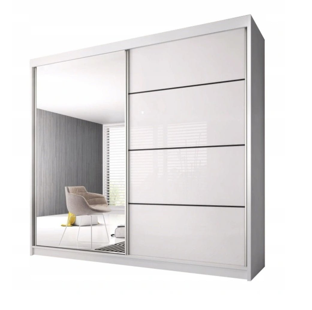 CHOICEWARDROBE Mesa 233cm white gloss 2-door sliding wardrobe with full-length mirror.