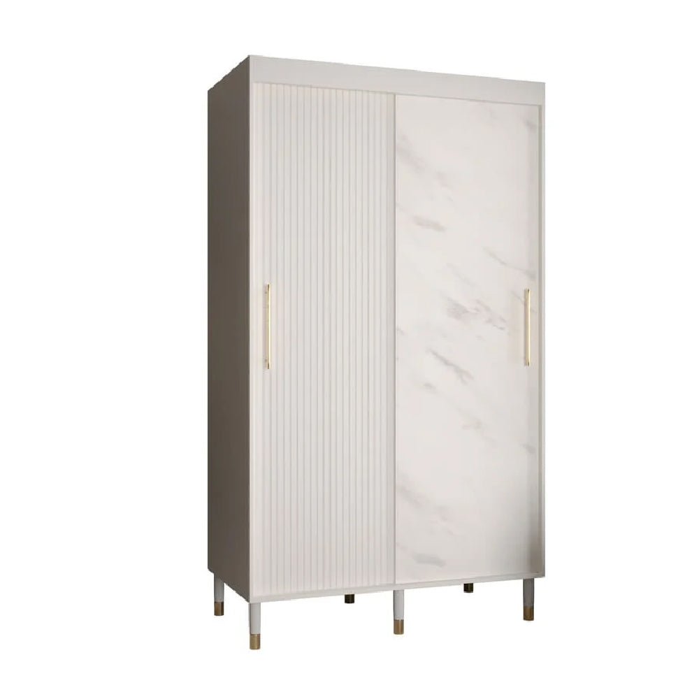 CHOICEWARDROBE Millwall sliding wardrobe with white ribbed and marble doors and gold handles
