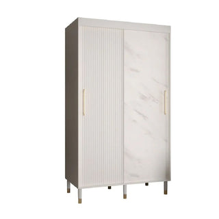 CHOICEWARDROBE Millwall sliding wardrobe with white ribbed and marble doors and gold handles