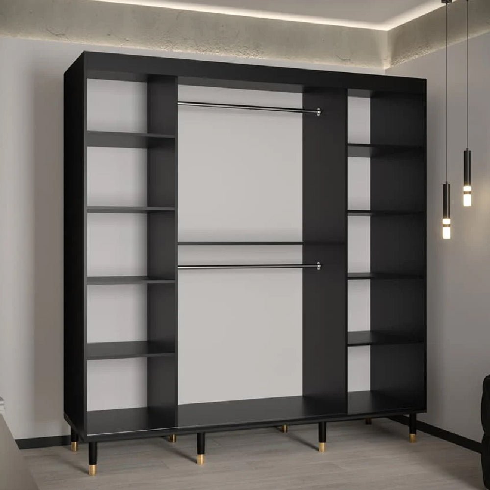 CHOICEWARDROBE 2-door black sliding wardrobe with shelves and hanging rails