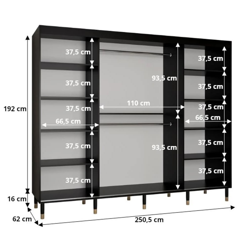 CHOICEWARDROBE Millwall 250cm black sliding door wardrobe interior layout diagram