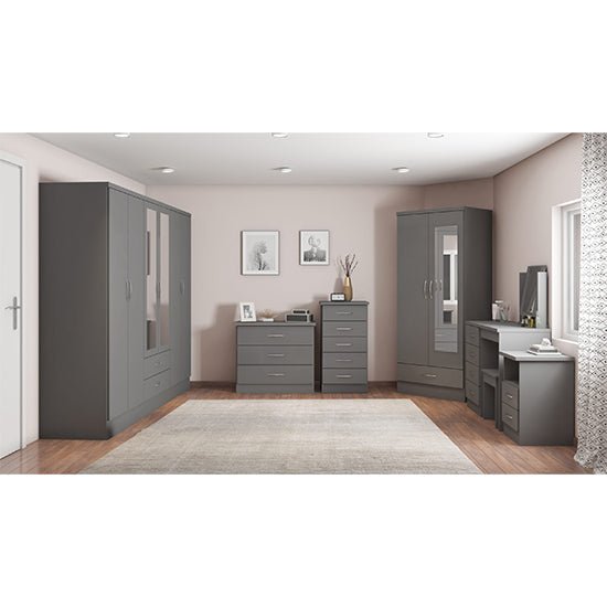 CHOICEWARDROBE Modara 230cm grey 6 door wardrobe with 2 mirrored doors and 2 drawers.