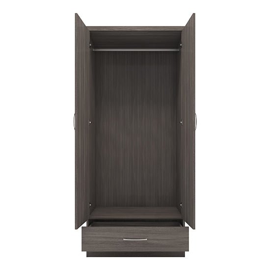 CHOICEWARDROBE Modara 78cm black wood grain 2 door wardrobe open with hanging rail and drawer